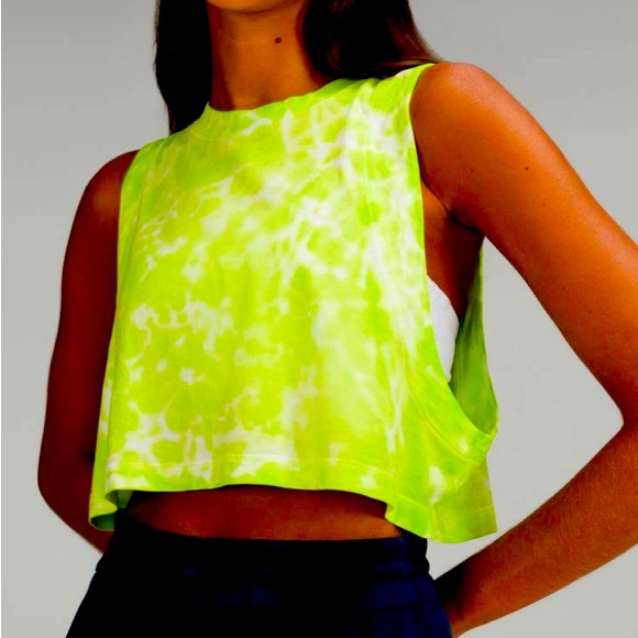 lululemon athletica Tops - LULULEMON ATHLETICA Lime Tye Dye “All Yours” Cropped Workout Sporty Tank Top